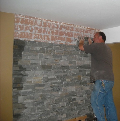 Covering Brick Fireplace With Stone